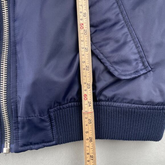 Forever 21 Jacket Mens L Navy Bomber Quilted Lined Zip Front Ribbed Hem Fall - Picture 8 of 11